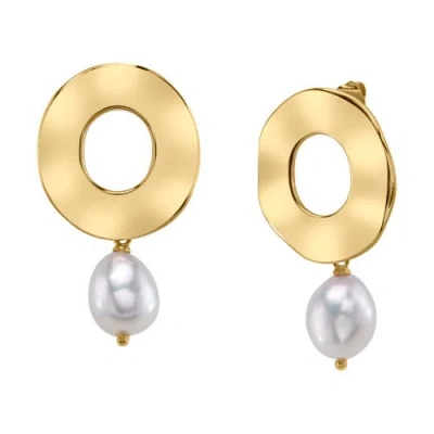 The Pearl Source White Freshwater Baroque Pearl Mabel Earrings In Yellow Gold Fill