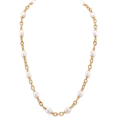 The Pearl Source White Freshwater Baroque Pearl Miren Necklace In Gold