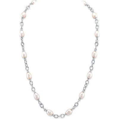 The Pearl Source White Freshwater Baroque Pearl Miren Necklace In Metallic