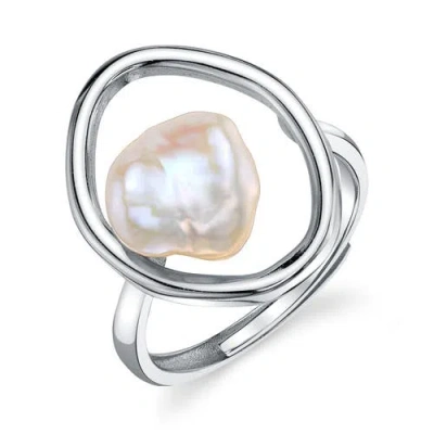 The Pearl Source White Freshwater Baroque Pearl Monroe Ring In Sterling Silver