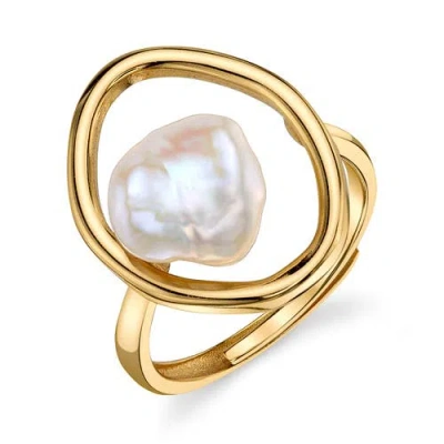 The Pearl Source White Freshwater Baroque Pearl Monroe Ring In Yellow Gold Fill