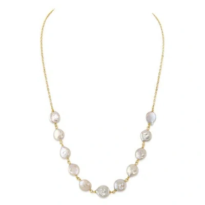 The Pearl Source White Freshwater Cultured Coin Pearl Emery Necklace For Women In Gold