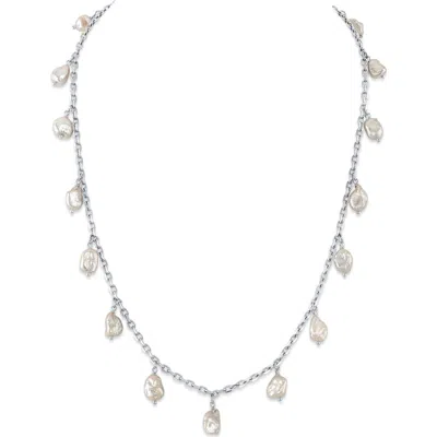The Pearl Source White Freshwater Cultured Keshi Pearl Jasmine Necklace For Women In Silver