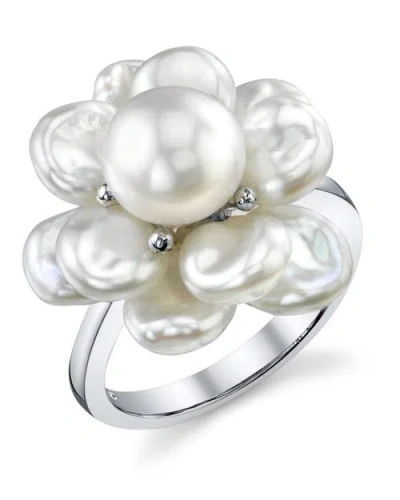 The Pearl Source White Freshwater Cultured Keshi Pearl Ring In Sterling Silver