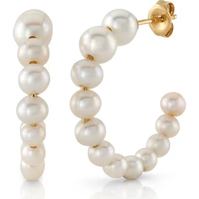 The Pearl Source White Freshwater Cultured Pearl Hoop Reese Earrings In Gold
