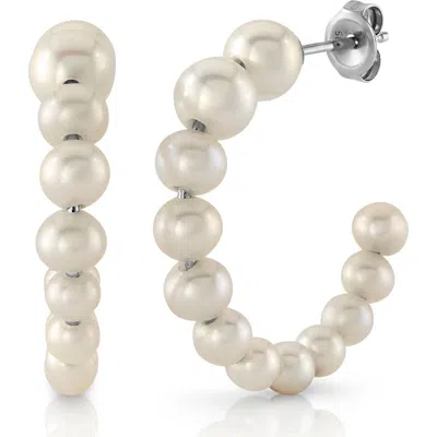 The Pearl Source White Freshwater Cultured Pearl Hoop Reese Earrings In Gold