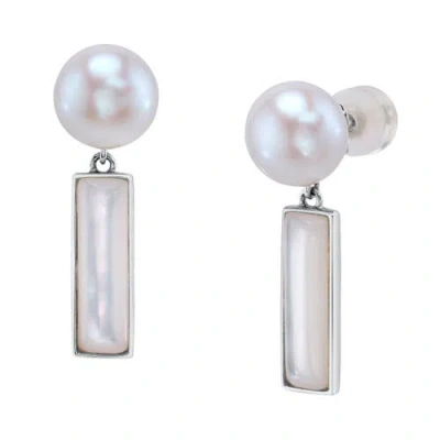 The Pearl Source White Freshwater Mother Of Pearl Kennedy Earrings In Sterling Silver
