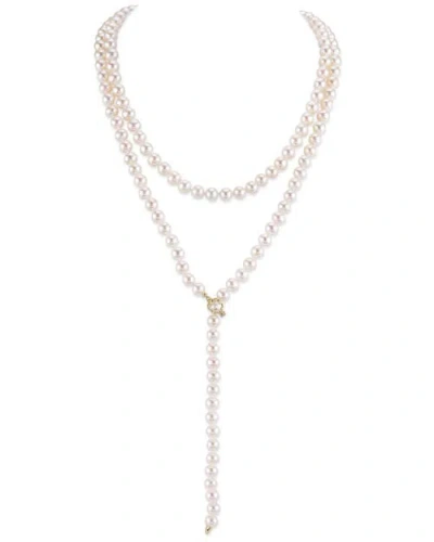 The Pearl Source White Freshwater Pearl Adjustable Lariat Y-shape 51 Inch Rope Length Necklace In Neutral