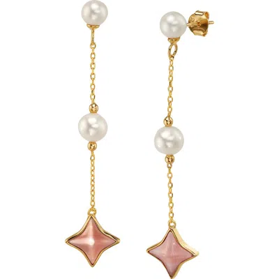 The Pearl Source White Freshwater Pearl Anika Earrings In Yellow Gold Fill