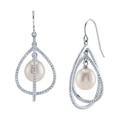 The Pearl Source White Freshwater Pearl Eternal Earrings In Sterling Silver