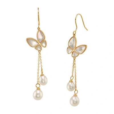The Pearl Source White Freshwater Pearl Gaia Earrings In Yellow Gold Fill