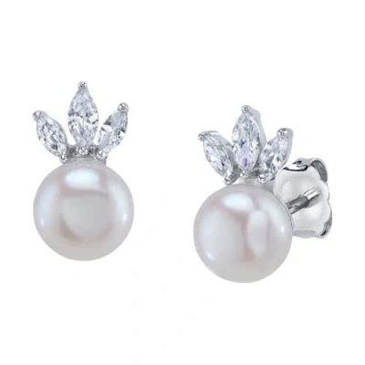 The Pearl Source White Freshwater Pearl Imperial Earrings In Sterling Silver
