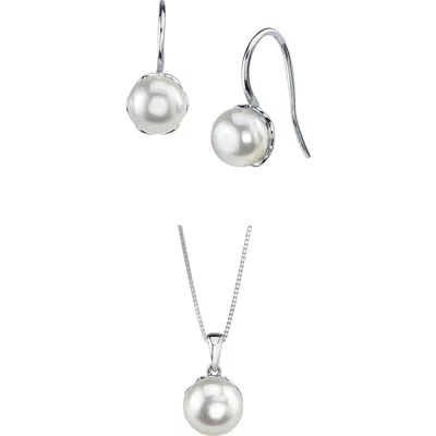 The Pearl Source White Freshwater Pearl Linda Pendant & Earring Set In White Pearls