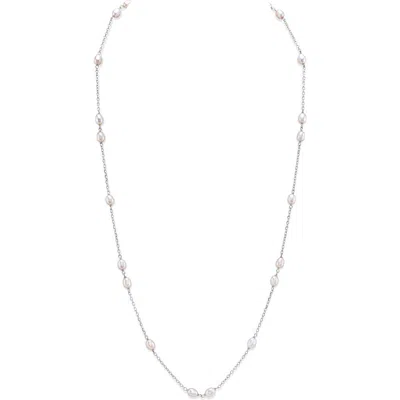 The Pearl Source White Freshwater Pearl Tincup Anna Necklace In Metallic