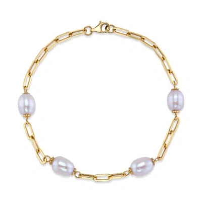 The Pearl Source White Freshwater Pearl Tincup Marlee Bracelet In Yellow Gold Fill Chain
