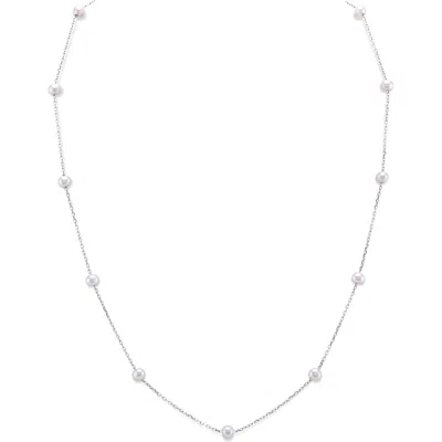 The Pearl Source White Freshwater Pearl Tincup Molly Necklace In Metallic