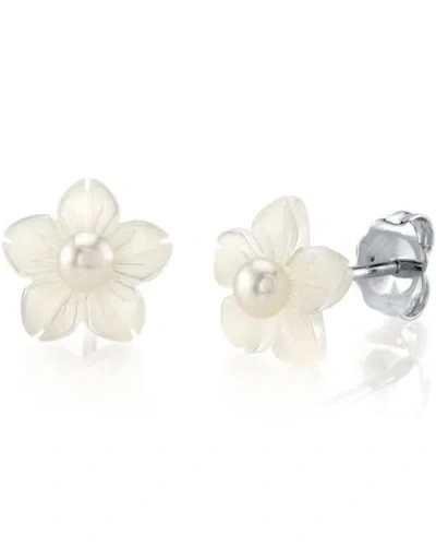 The Pearl Source White Mother Of Pearl Flower Blossom Stud Earrings In Sterling Silver