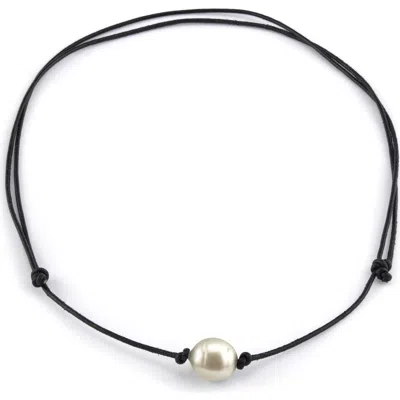 The Pearl Source White South Sea Baroque Pearl Leather Adjustable Necklace In Multi