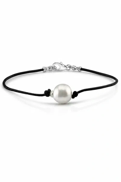 The Pearl Source White South Sea Baroque Pearl Leather Bracelet