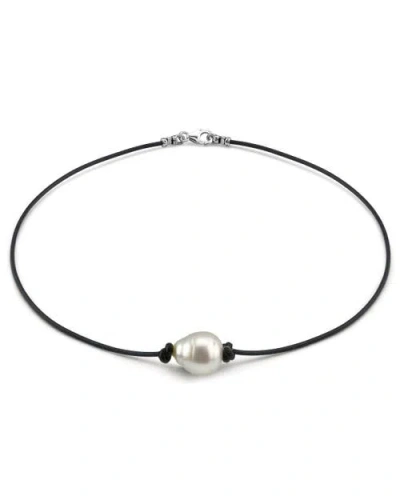 The Pearl Source White South Sea Baroque Pearl Leather Necklace