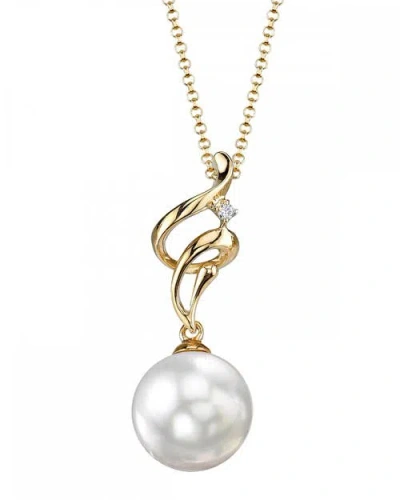 The Pearl Source White South Sea Pearl & Diamond Aria Pendant In Yellow Gold