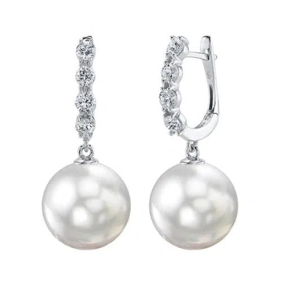 The Pearl Source White South Sea Pearl & Diamond Belle Earrings In White Gold