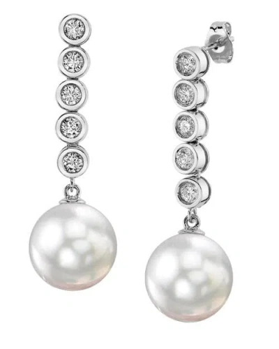The Pearl Source White South Sea Pearl & Diamond Cascade Earrings In Gold