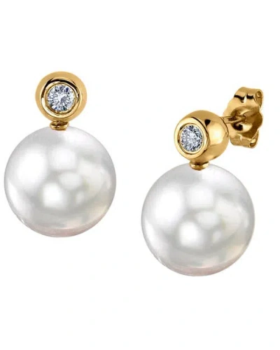 The Pearl Source White South Sea Pearl & Diamond Dakota Earrings In White Pearl