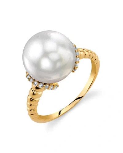 The Pearl Source White South Sea Pearl & Diamond Jackie Ring In Yellow Gold