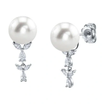 The Pearl Source White South Sea Pearl & Diamond Kiara Earrings In Red