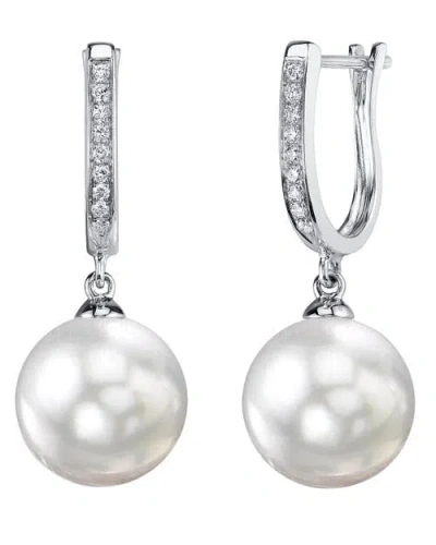 The Pearl Source White South Sea Pearl & Diamond Kim Earrings In Gold