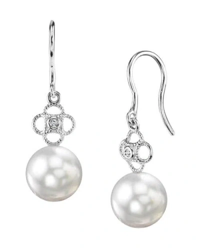 The Pearl Source White South Sea Pearl & Diamond Lacy Earrings In Silver