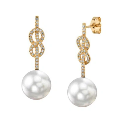 The Pearl Source White South Sea Pearl & Diamond Levana Infinity Earrings In Gold