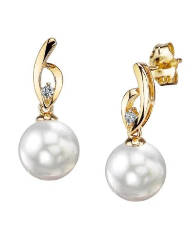 The Pearl Source White South Sea Pearl & Diamond Lois Earrings In Gold