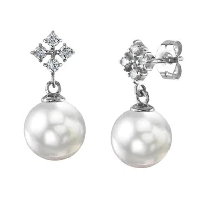 The Pearl Source White South Sea Pearl & Diamond Millie Earrings In White Gold