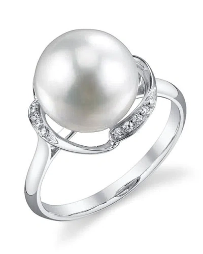 The Pearl Source White South Sea Pearl & Diamond Ruby Ring In White Gold