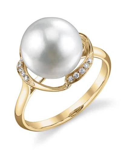 The Pearl Source White South Sea Pearl & Diamond Ruby Ring In Yellow Gold