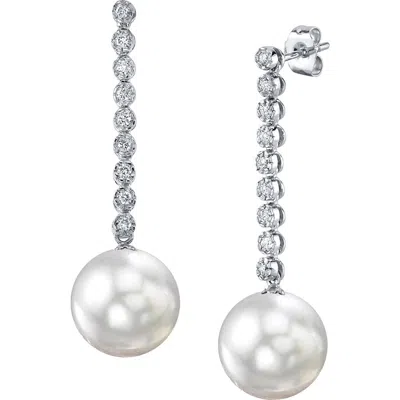 The Pearl Source White South Sea Pearl & Diamond Serena Earrings In White Gold