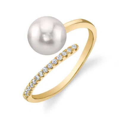 The Pearl Source White South Sea Pearl & Diamond Valentina Ring In Yellow Gold