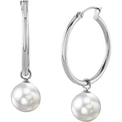 The Pearl Source White South Sea Pearl Hoop Leane Dangling Earrings In Gold