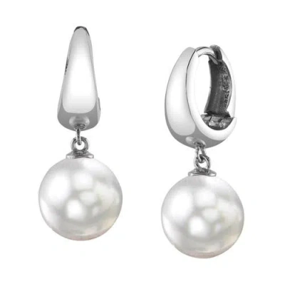 The Pearl Source White South Sea Pearl Hoop Willa Dangling Earrings In Gold