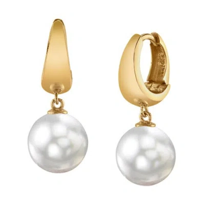 The Pearl Source White South Sea Pearl Hoop Willa Dangling Earrings In Yellow Gold