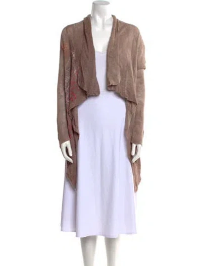 Pre-owned The People Of The Labyrinths Linen Open Front Sweater In Brown