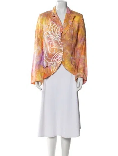 Pre-owned The People Of The Labyrinths Linen Patterned Blazer In Orange