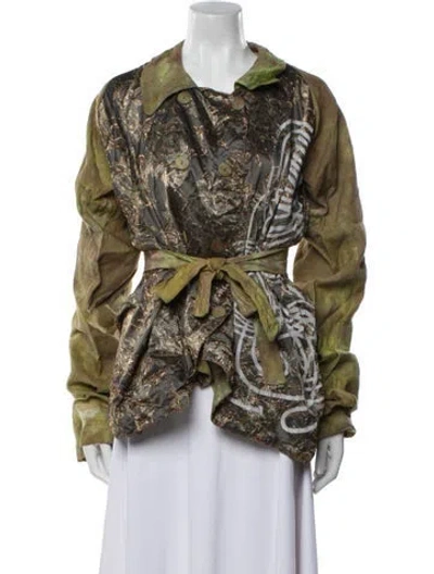 Pre-owned The People Of The Labyrinths Linen Printed Jacket In Green