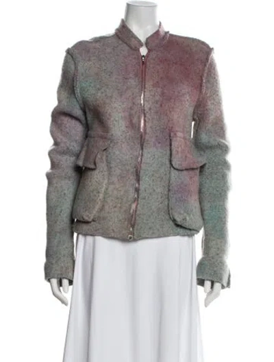 Pre-owned The People Of The Labyrinths Wool Tweed Pattern Faux Fur Jacket In Gray