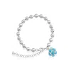The Pheia Women's Silver Bead Bracelet With Blue Charm In Metallic
