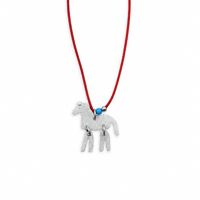 The Pheia Women's Silver Horse On Red String Necklace In Metallic