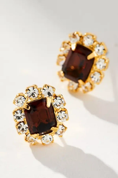 The Pink Reef Crystal Petite Stud Earrings In Brown