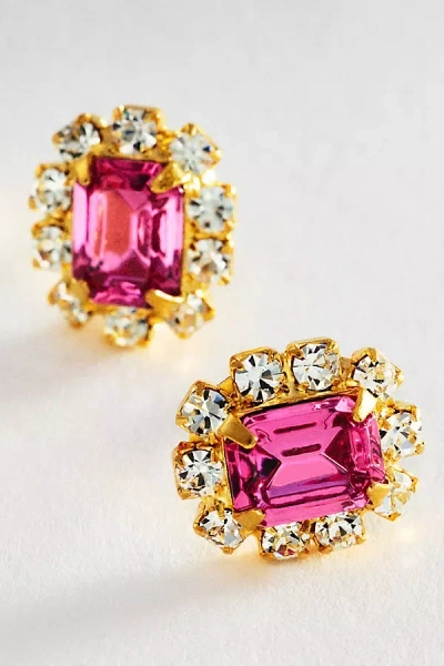 The Pink Reef Crystal Petite Stud Earrings In Pink